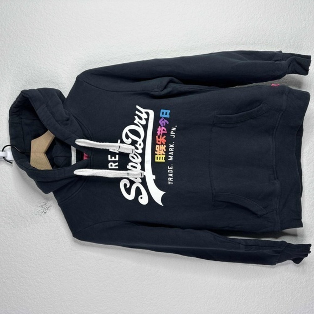Superdry Sweatshirt Womens Size 8 Black Long Sleeve Hoodie‎ Casual Streetwear